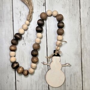 Hand Painted Wooden Bead Garland with Snowman Pendant